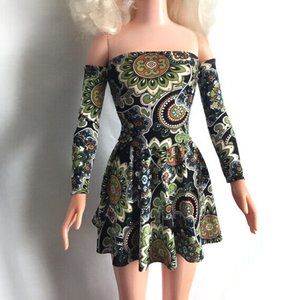 Top, Skirt, Sleeves for My Size Barbie Doll. New. Black-Green Paisley Multicolor